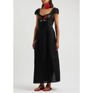 RIXO Tahlee Cap Sleeve Embroidered Dress in Bouquet Embroidery L